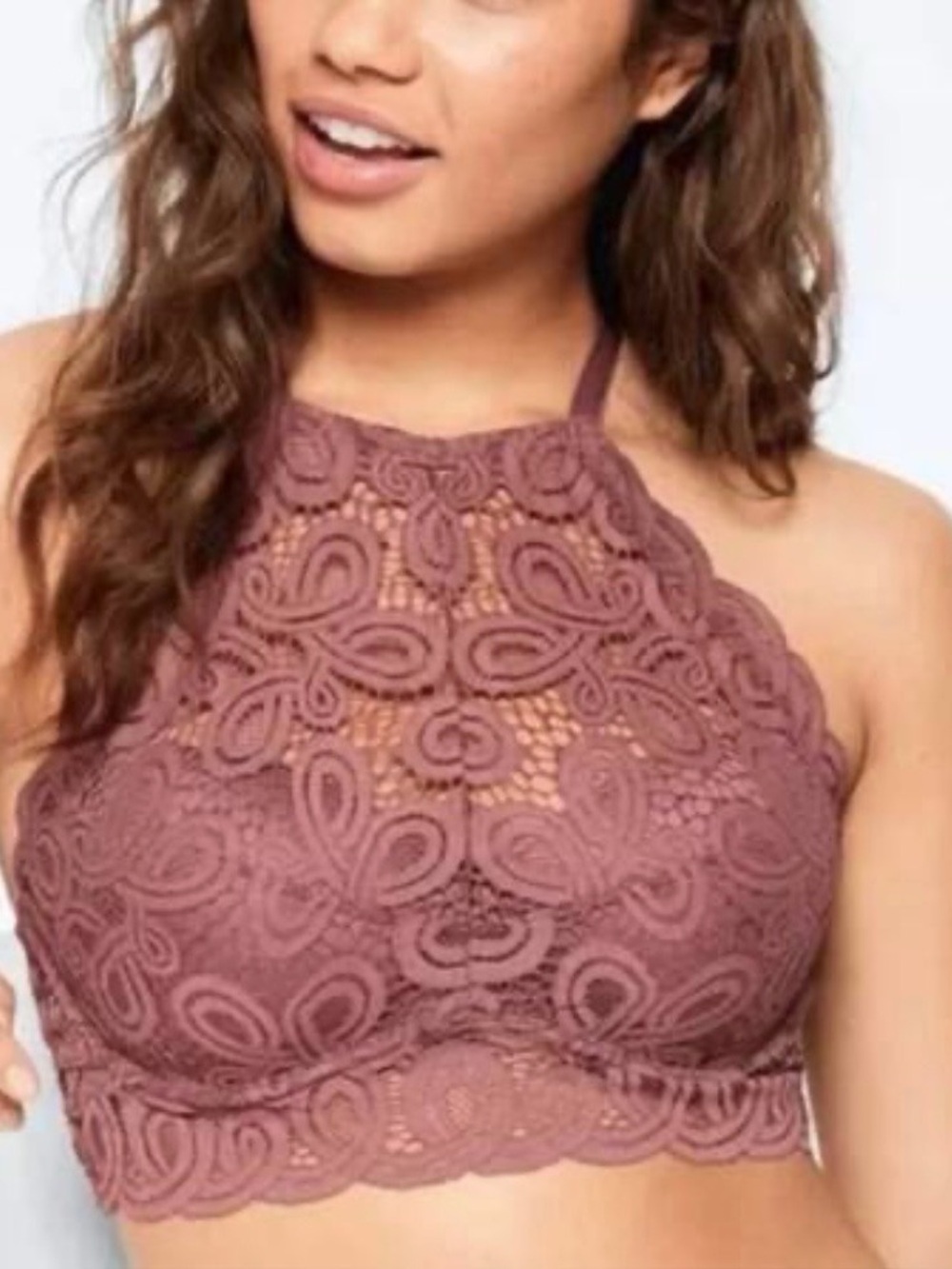 PINK Victoria's Secret Rose Mauve Lace High-Neck Bralette